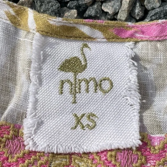 🥒 Nimo With Love Anthropologie Bouganvilla Linen Natural Print Mini Dress XS - Picture 3 of 10